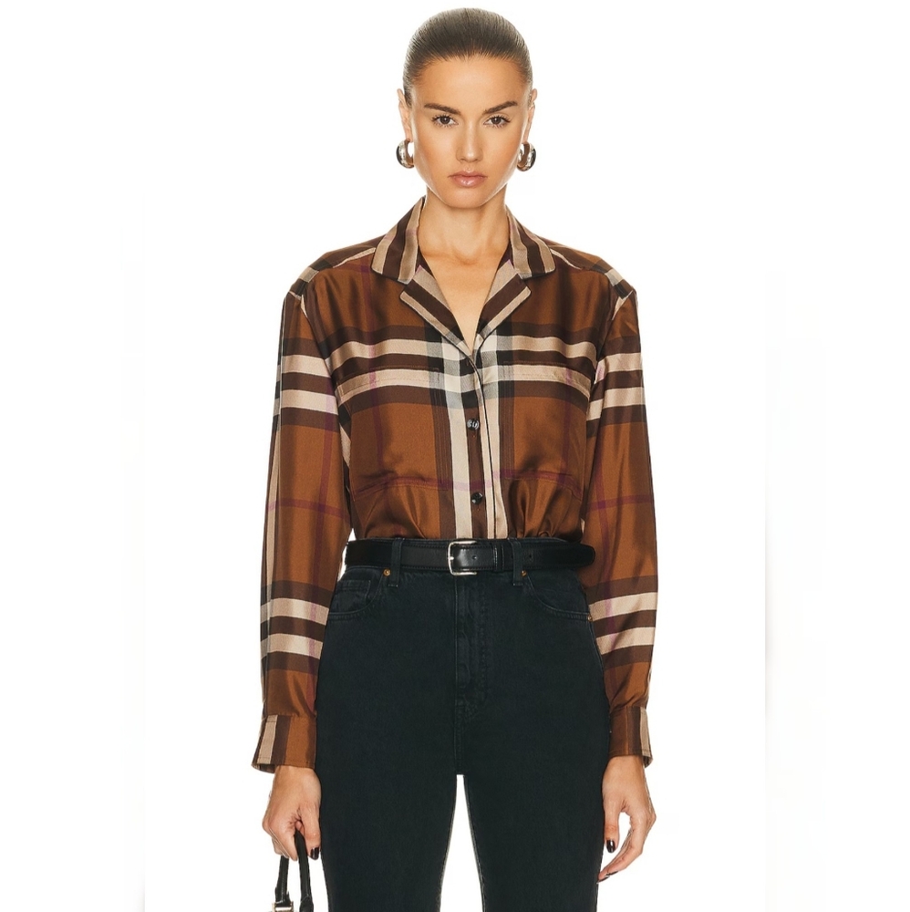 Burberry Checked Button-Up Silk Shirt Brand New with tag